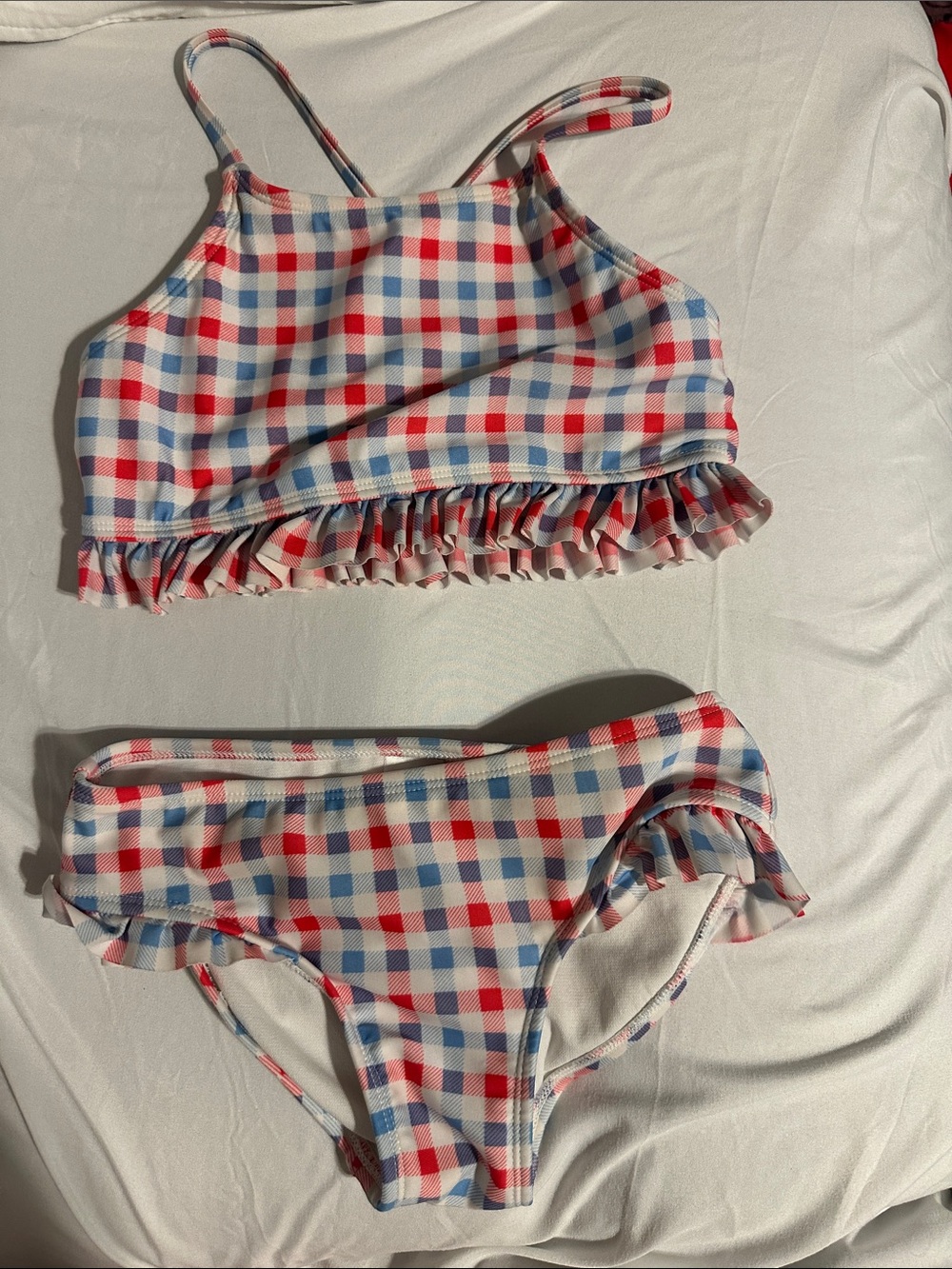 Cat & Jack Girls Red, Blue, White Gingham Ruffle Bikini